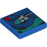 Деталь LEGO Tile 2 x 2 with LEGO Set Box, Police Helicopter print, Голубой