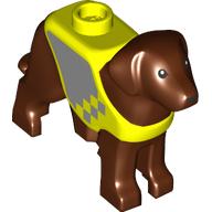 Деталь LEGO Animal, Dog, Standing with Yellow Vest, Silver print, Красно-коричневый