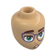 Деталь LEGO Minidoll Head Purple Glasses, Dark Turquoise Eyes, Confused, Теплый песочный