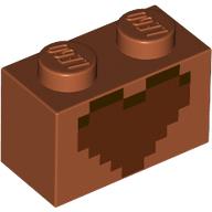Деталь LEGO Brick 1 x 2 with Reddish Brown Heart print, Темно-оранжевый