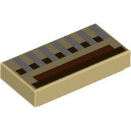 Деталь LEGO Tile 1 x 2 with Light Bluish Grey, Nougat, Dark brown Rectangles print, Песочный