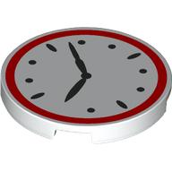 Деталь LEGO Tile Round 3 x 3 with Clock, Red Border print, Белый