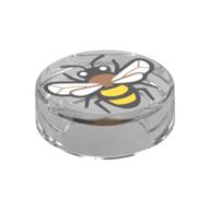 Деталь LEGO Tile Round 1 x 1 with Bee print, Прозрачный бесцветный
