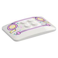 Slope Curved 6 x 4 x 2/3 Quad Curved with 2 x 2 Studs with Bright Pink Grill, Yellow Headlights, Sprinkles print