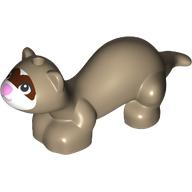 Деталь LEGO Animal, Ferret with Reddish Brown/White Face, Bright Pink Nose print, Темно-песочный