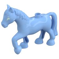 Деталь LEGO Duplo Animal Horse with one Stud and Raised Hoof with White Eyes print, Ярко-светло-голубой