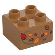 Деталь LEGO Brick 2 x 2 with Red/Orange Blowing Leaves oprint, Средне-темный телесный