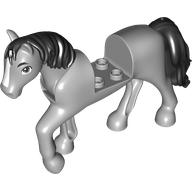 Деталь LEGO Animal, Horse with Raised Leg, Black Mane and Tail, White Nose print, Светлый сине-серый