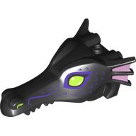 Деталь LEGO Animal Body Part, Dragon Head Long, Trans-Pink Fins on Side, Lime Eyes, Dark Purple Markings print, Черный