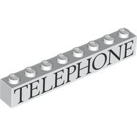 Деталь LEGO Brick 1 x 8 with Black 'TELEPHONE' print, Белый