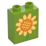 Деталь LEGO Duplo Brick 1 x 2 x 2 with Sunflower print, Лайм