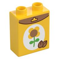 Деталь LEGO Duplo Brick 1 x 2 x 2 with Sunflower Seed Box print, Желтый