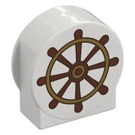 Деталь LEGO Duplo Brick 1 x 3 x 2 Round Top, Cut with Steering Wheel print, Белый
