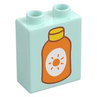 Duplo Brick 1 x 2 x 2 with Orange Sunscreen Bottle print