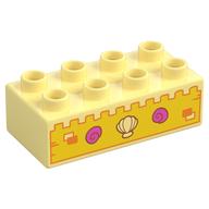 Деталь LEGO Duplo Brick 2 x 4 with Sandcastle, Eyes print, Ярко-светло-желтый