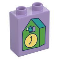 Деталь LEGO Duplo Brick 1 x 2 x 2 with Green Coocoos Clock print, Лавандовый