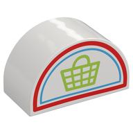 Деталь LEGO Duplo Brick 2 x 4 x 2 Curved Top with Lime Shopping Bag print, Белый