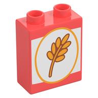 Деталь LEGO Duplo Brick 1 x 2 x 2 with Cereal Box, Wheat print, Коралловый