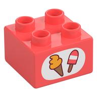 Деталь LEGO Duplo Brick 2 x 2 with Ice-cream print, Коралловый