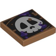 Деталь LEGO Tile 2 x 2 with White Skull on Black Background, Dark Purple Splotches print, Средне-темный телесный