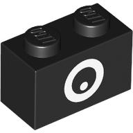 Деталь LEGO Brick 1 x 2 with White Eye print, Черный