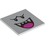 Деталь LEGO Tile 6 x 6 with Bottom Tubes with King Boo Face, Dark Pink Tongue Print, Белый