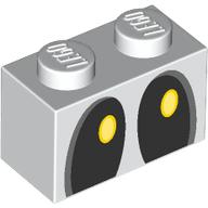 Деталь LEGO Brick 1 x 2 with Black and Yellow Eyes Looking Left (Dry Bones) Print, Белый