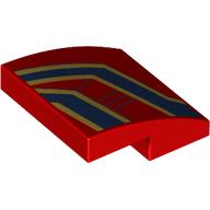 Деталь LEGO Slope Curved 2 x 2 x 2/3 with Gold/Dark Blue Stripes print, Красный