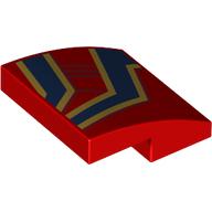 Деталь LEGO Slope Curved 2 x 2 x 2/3 with Gold/Dark Blue Stripes print, Красный