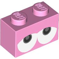 Деталь LEGO Brick 1 x 2 with Drooping Eyes (Yoshi) Print, Ярко-розовый