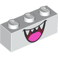 Деталь LEGO Brick 1 x 3 with Open Mouth Smile with Teeth and Dark Pink Tongue (Boo) Print, Белый