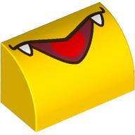 Деталь LEGO Brick Curved 1 x 2 x 1 No Studs with Open Mouth, Red Tongue, White Fangs print, Желтый