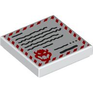 Деталь LEGO Tile 2 x 2 with Letter, Red Dashed Border, Bowser Head Outline, Black Scribbles print, Белый