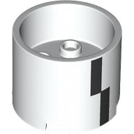Деталь LEGO Brick Round 3 x 3 x 2 with Recessed Center with 2 x 2 Studs and Axle Hole and Black Rectangles print, Белый