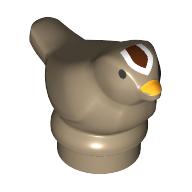 Деталь LEGO Animal, Bird, Small with Yellow Beak, White/Brown Streak on Head, Black Eyes print, Темно-песочный
