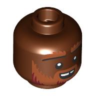 Деталь LEGO Minifig Head Dwarf Barbarian, Dark Orange Thick Eyebrows, Beard, Moustache, Smile with Chipped Tooth/Frown, Красно-коричневый