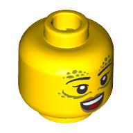 Деталь LEGO Minifig Head Gith Warlock, Silver Decorations, Thin Black Eyebrows, Peach Lips, Open Mouth Smile/Angry, Stern, Желтый