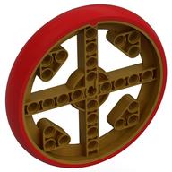 Деталь LEGO Wheel 88 x 14 with 4 Spokes with 4 Holes, 4 Inserts and Red Integral Tire, Жемчужно-золотой