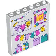 Деталь LEGO Panel 1 x 6 x 5 with Kitten Garlands, Drawing, Painting, Presents print, Белый