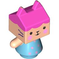 Деталь LEGO Figure, Kitten with Light Nougat Square Head, Dark Pink Hair/Roof print, Средне-лазурный