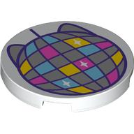 Деталь LEGO Tile Round 3 x 3 with Kitty Disco Ball print, Белый