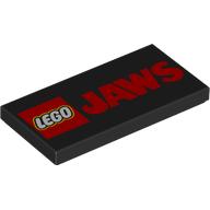 Деталь LEGO Tile 2 x 4 with LEGO Logo, Red 'JAWS' print, Черный
