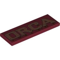 Деталь LEGO Tile 2 x 6 with Copper 'ORCA' print, Темно-красный