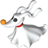 Деталь LEGO Animal, Ghost Dog with Bright Light Orange Nose, Black Eyes, Red Collar print (Zero), Белый
