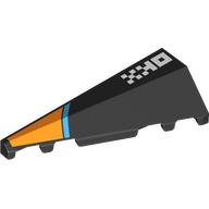 Деталь LEGO Wedge Sloped 2 x 5 Left with White Squares, Dark Azure Stripe, Orange Tip print, Черный