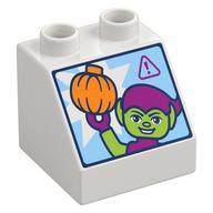 Деталь LEGO Duplo Brick 2 x 2 Slope 45° with Screen, Green Goblin print, Белый