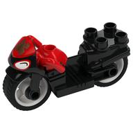 Деталь LEGO Duplo Motorcycle with Rubber Wheels, Headlights and Golden Spider-Man Logo Print, Черный