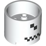 Деталь LEGO Brick Round 3 x 3 x 2 with Recessed Center with 2 x 2 Studs and Axle Hole and Black Squares print, Белый