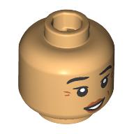 Деталь LEGO Minifig Head Dwarf Cleric, Black Eyebrows, Crows Feet, Peach Lips, Raised Eyebrow, Smile / Stern, ANgry, Теплый песочный