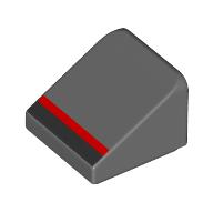 Деталь LEGO Slope 30° 1 x 1 x 2/3 with Black/Red Stripe print, Темный сине-серый
